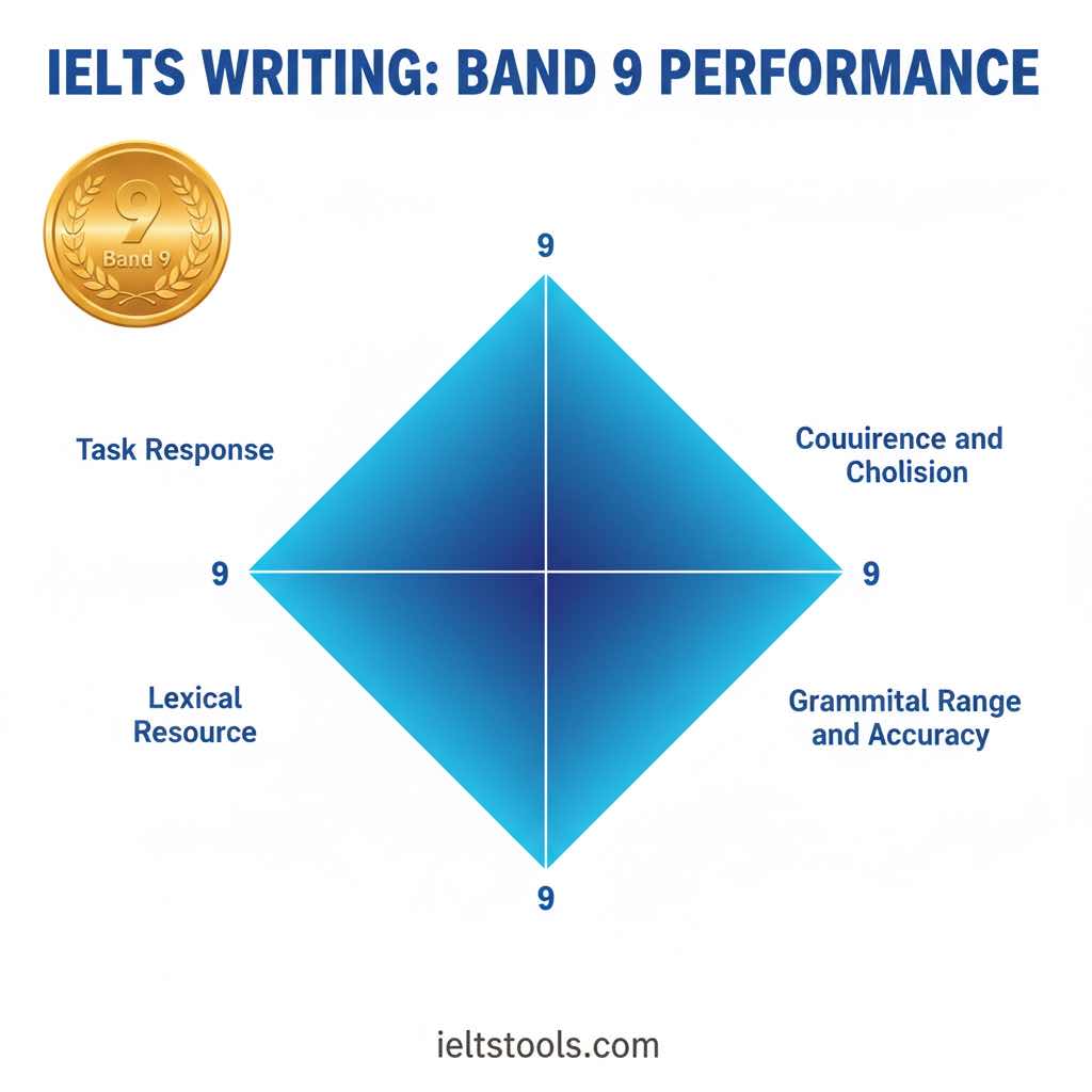 [تصویر: نمودار عنکبوتی چهار بعدی نشان‌دهنده نمره 9 در هر چهار معیار]