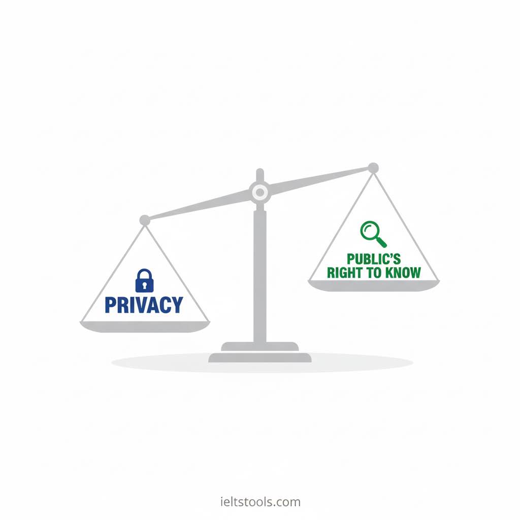 [تصویر: تصویر ترازو با "حریم خصوصی" در یک طرف و "حق عموم برای دانستن" در طرف دیگر]