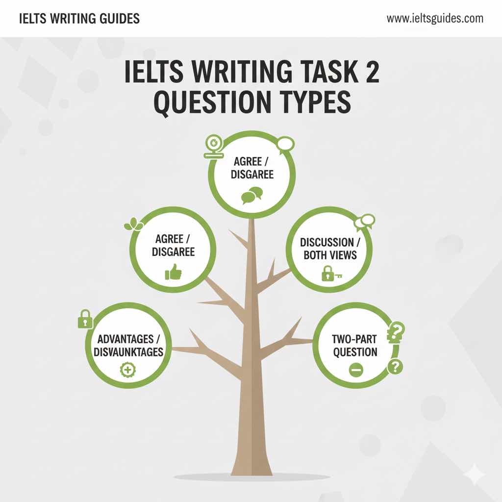 [تصویر: اینفوگرافیک نشان‌دهنده 5 نوع سوال تسک 2 به شکل شاخه‌های یک درخت]